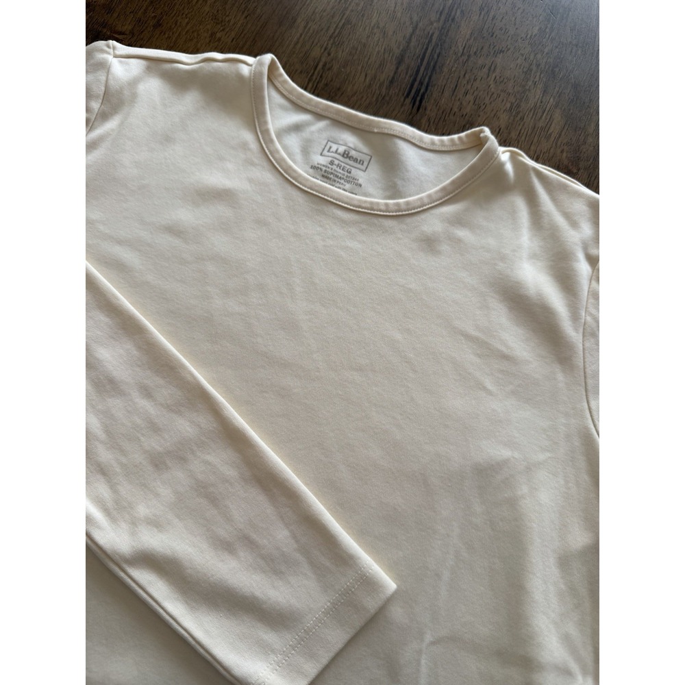 LL Bean Women's Pima Cotton Tee Long-Sleeve Crewneck Small Cream